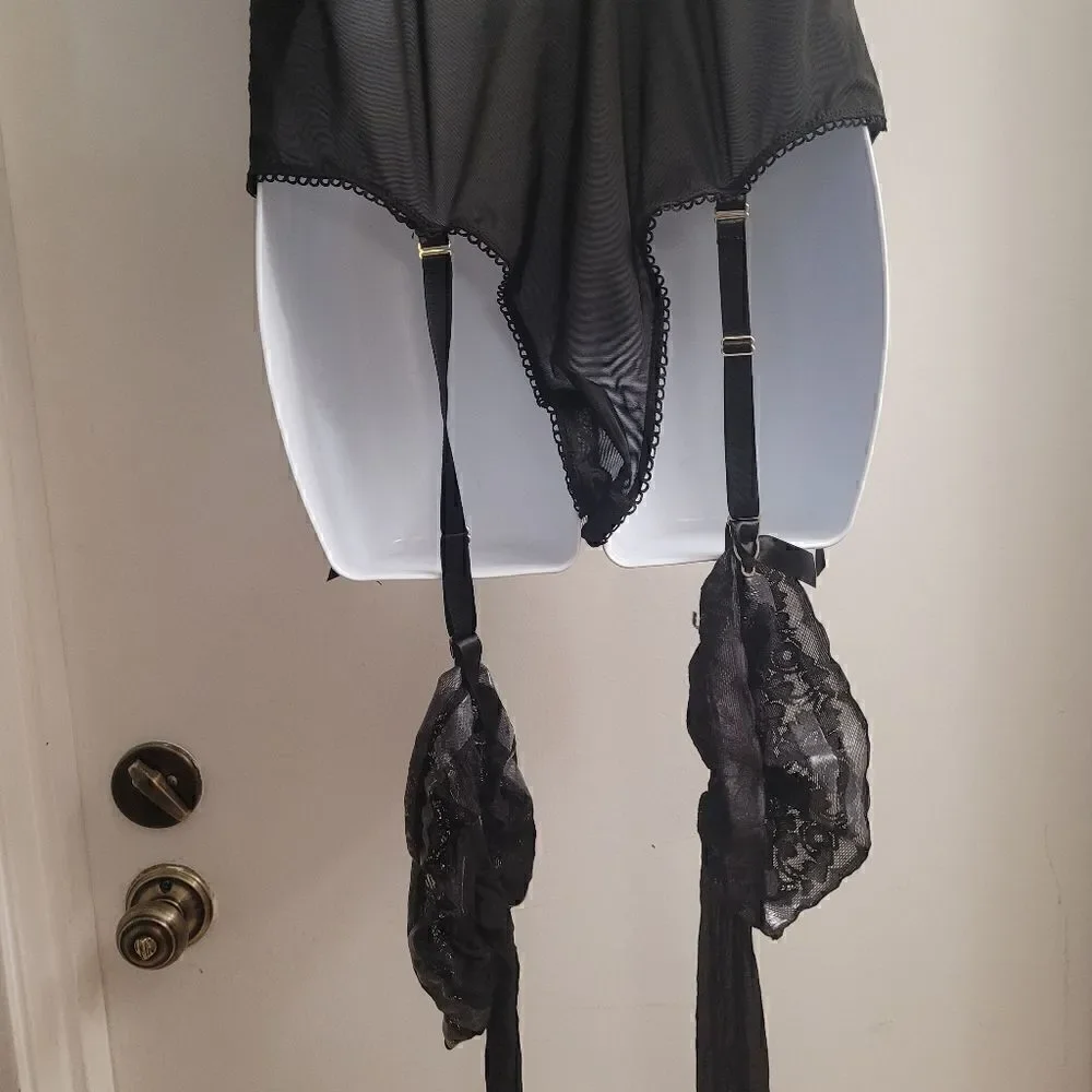 Ooh la la cheri black lace teddy with garter